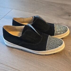 Black Slip-On Shoes with Silver Studded Toes